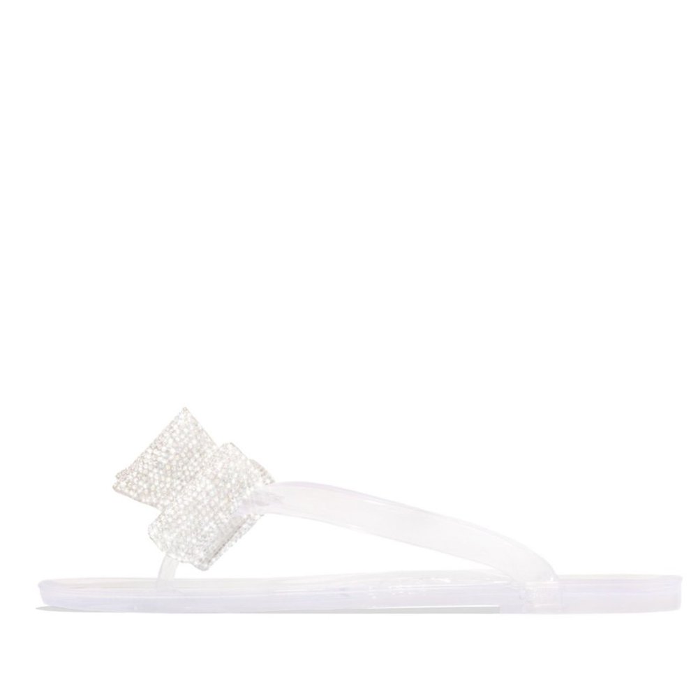 NEW🔥Transparent Clear Rhinestone Bow Thong Open Toe Slide Flat Sandal Flip Flop - Picture 3 of 8